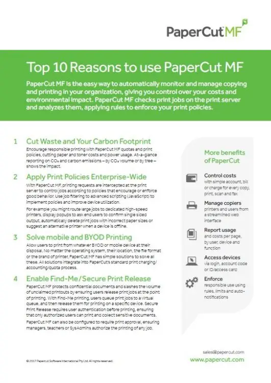 Top 10 Reasons, Papercut Mf, Wilson Office Solutions